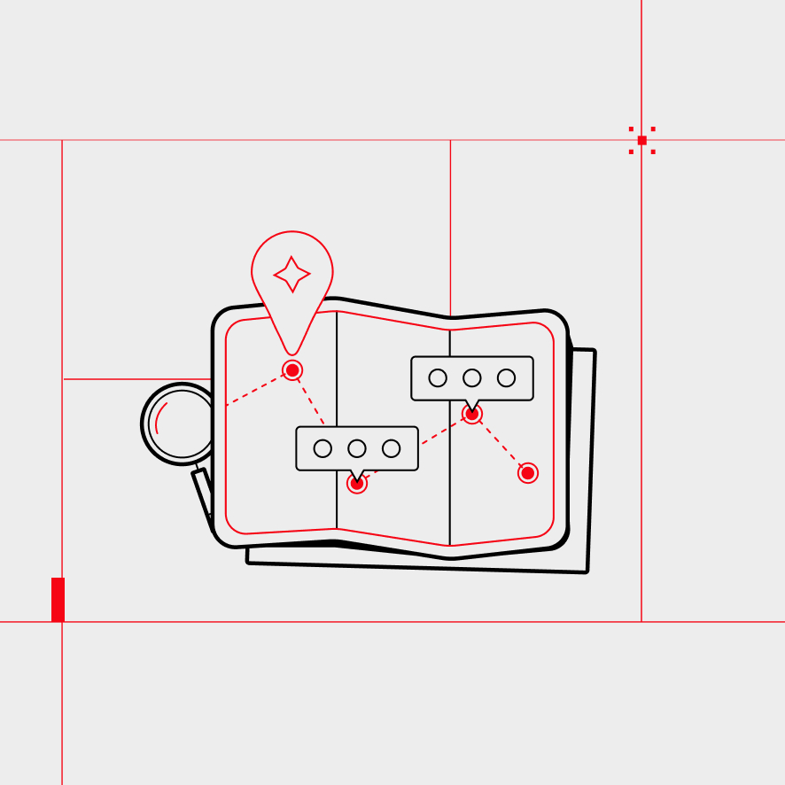 GPS map with navigation routes, displayed in red and black colors.