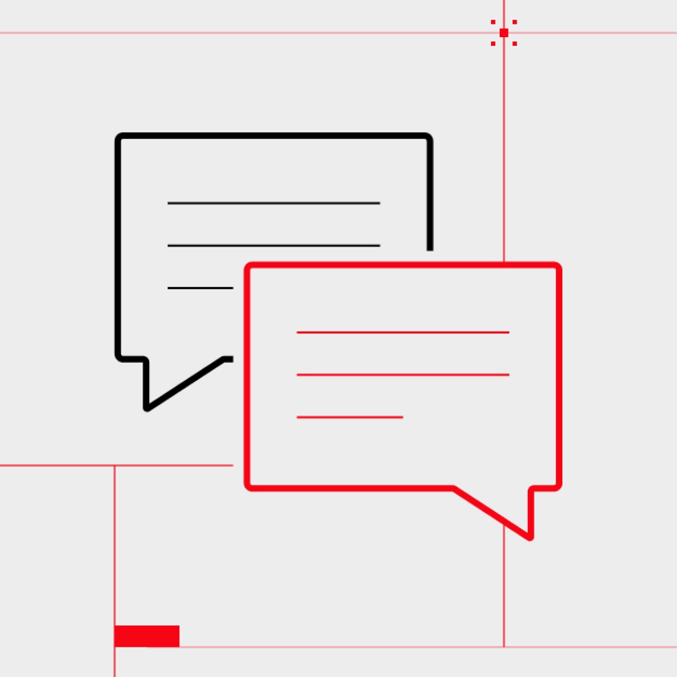 Simple geometric shapes in black and red create a minimalist visual design.