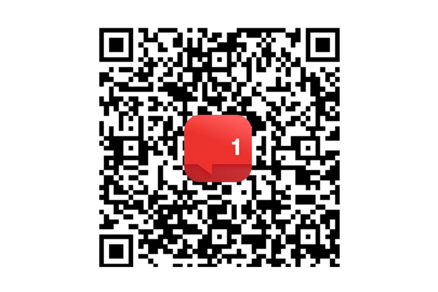 Red cuboid shape embedded in black and white QR code pattern.