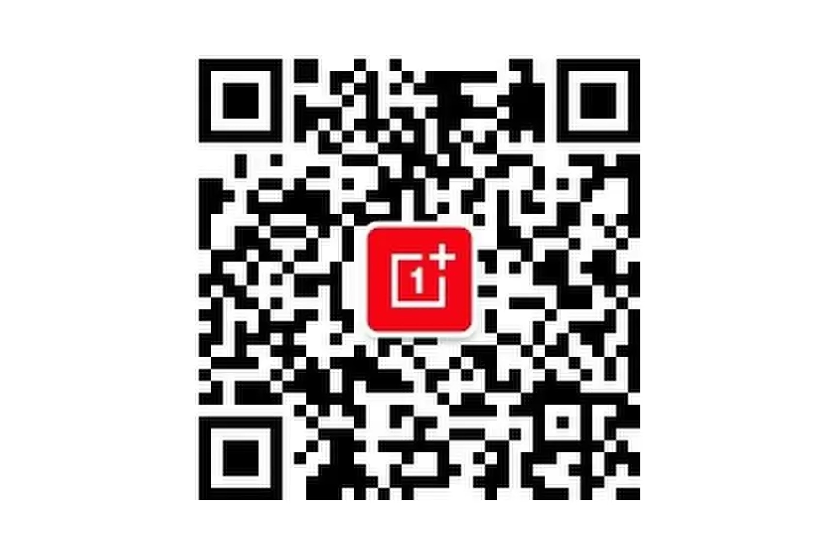 Monochromatic QR code with red OnePlus logo.