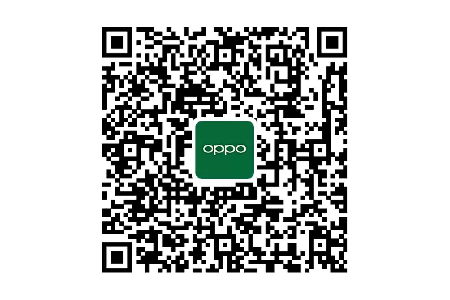 Minimalist black and white QR code with green Oppo logo.