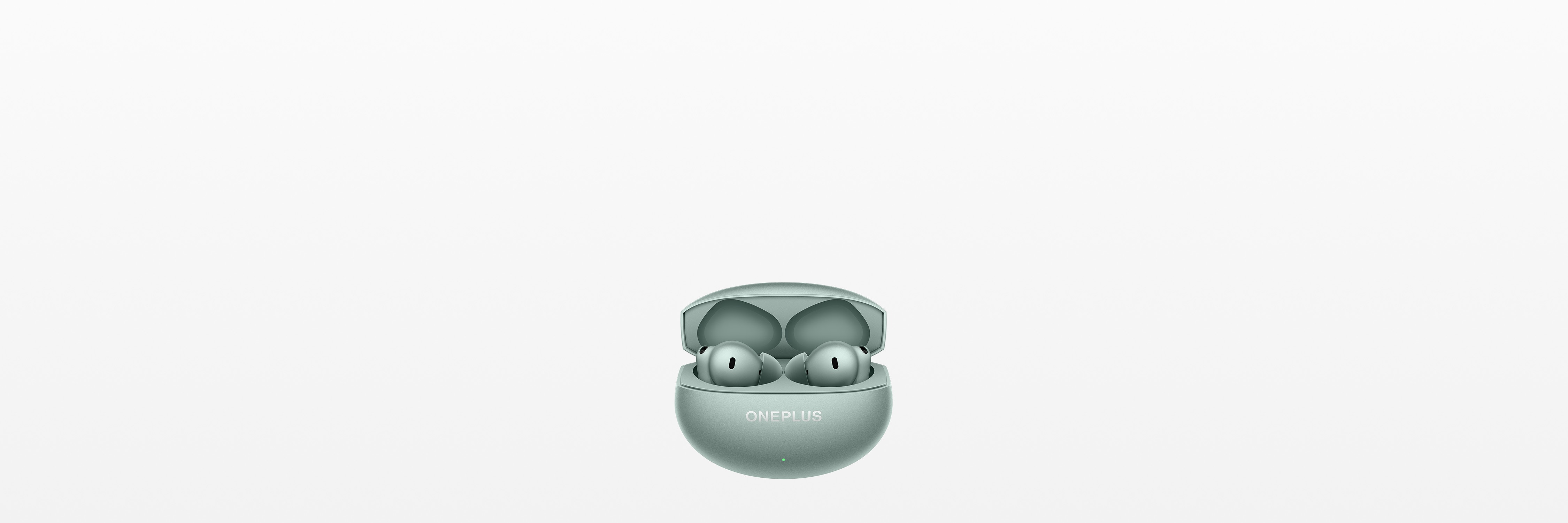 Sleek, mint-colored, rounded wireless earbuds from OnePlus.