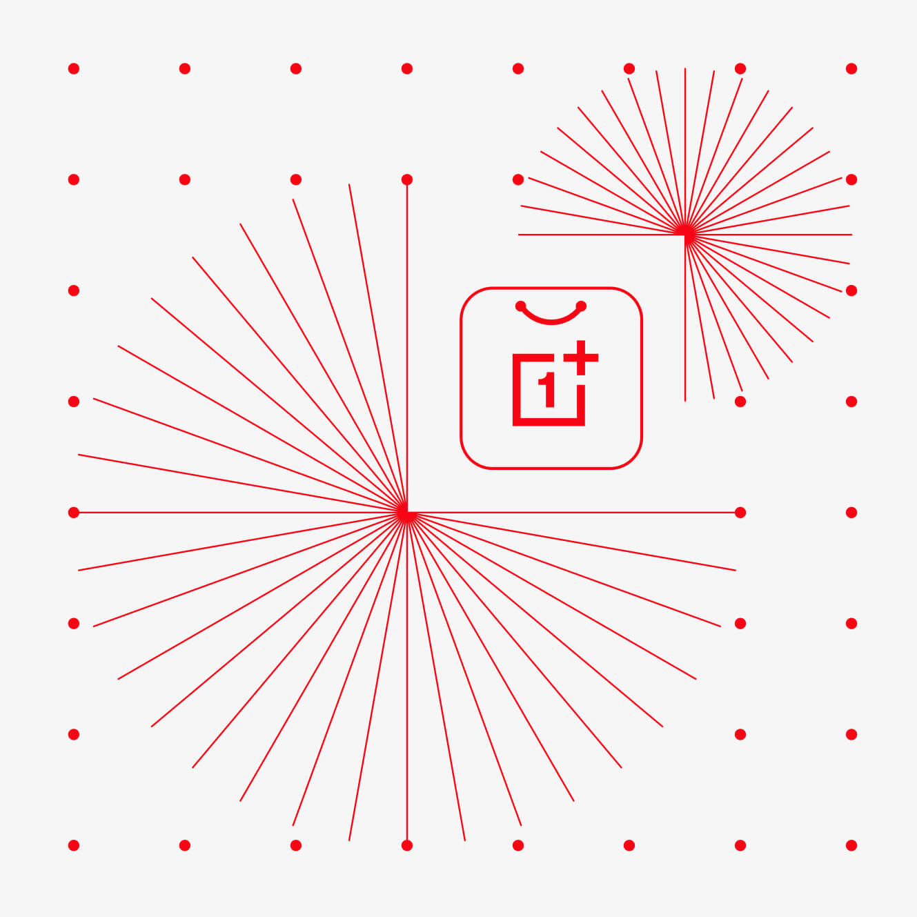 Symmetrical red radial pattern with OnePlus logo