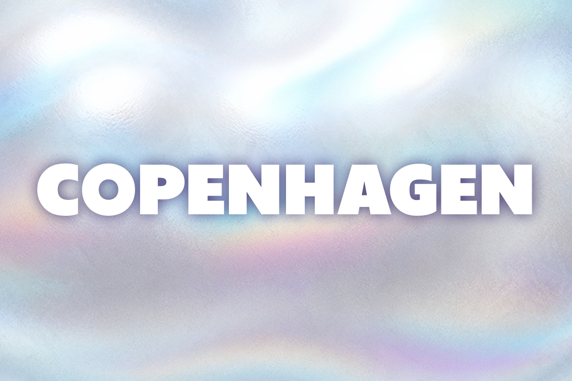 Soft, pastel-colored backdrop with the word 'COPENHAGEN' in large, bold text.