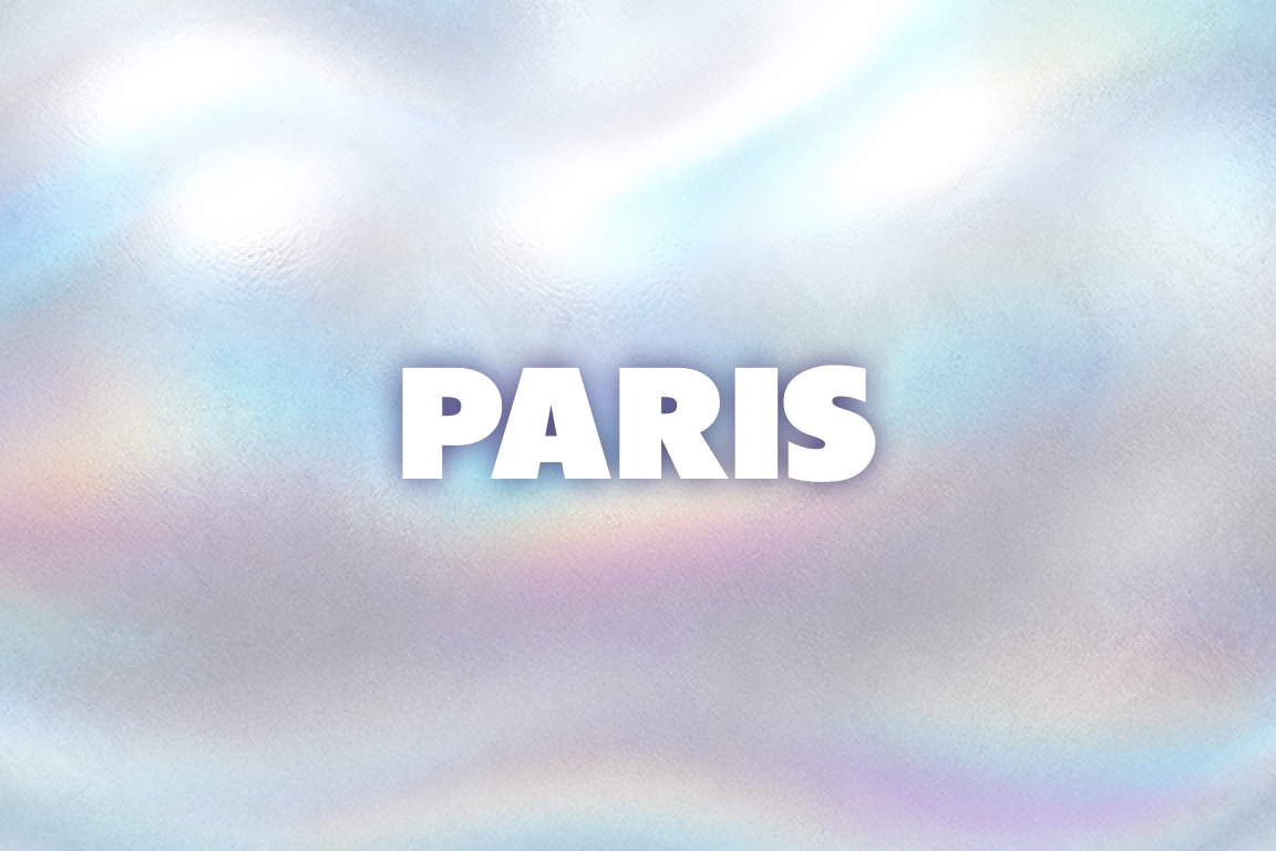 Serene pastel gradient background with 'PARIS' text.