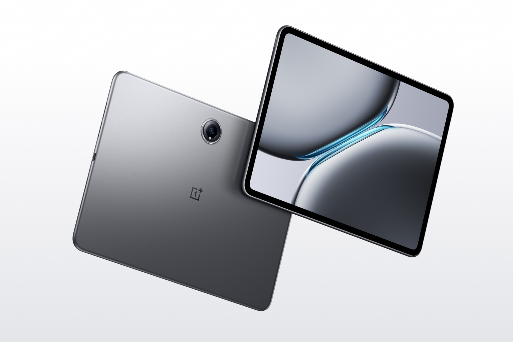 Two sleek and modern OnePlus tablets in gray color with curved displays.